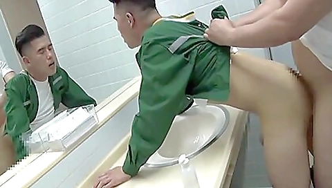 Milf and sexy asian babe gets fucked in the bathroom